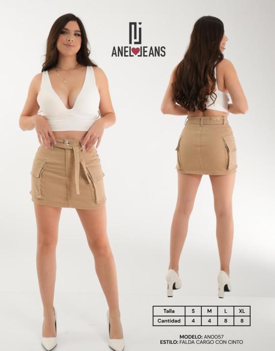 FALDA ANEL JEANS CARGO AN0057 PAQUETE 12 PIEZAS $294 LA PZA (2 en talla S, 2 en talla M, 4 talla L, 4 talla XL)