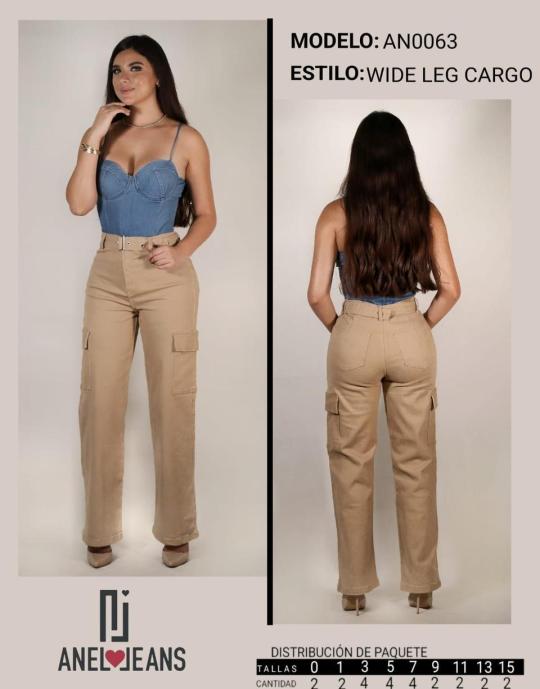 JEANS CARGO ANEL MOD-0063 PAQUETE 12 PIEZAS $329 LA PZA (1 en talla 1, 1 en talla 3, 2 talla 5, 2 talla 7, 2 talla 9, 2 talla 11, un talla 13 y un talla 15)